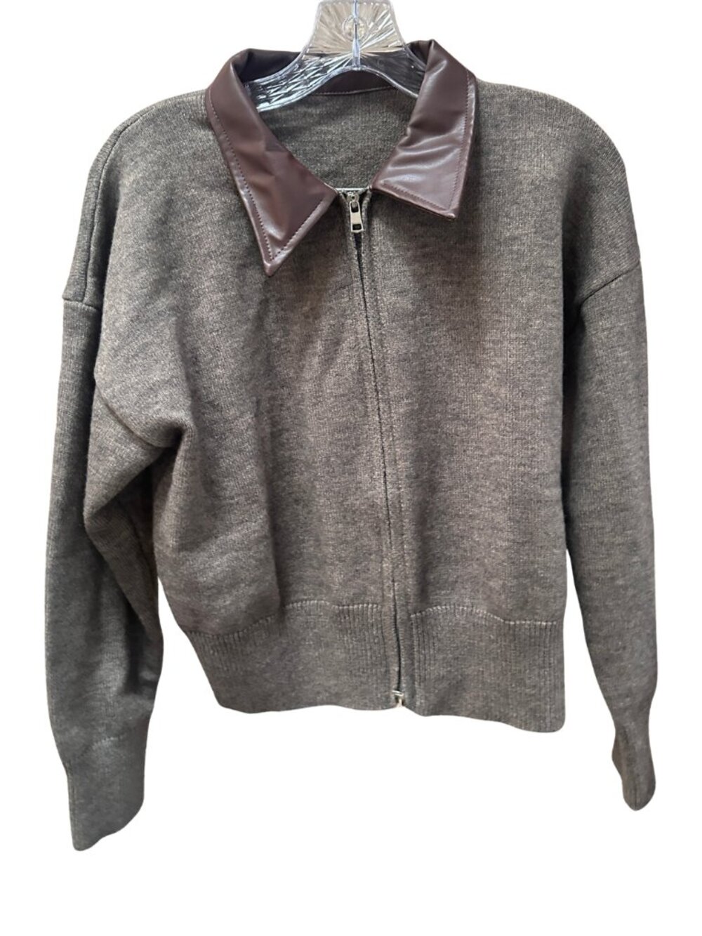 Dazy Brown Sweater Zipper Jacket - Misses Small